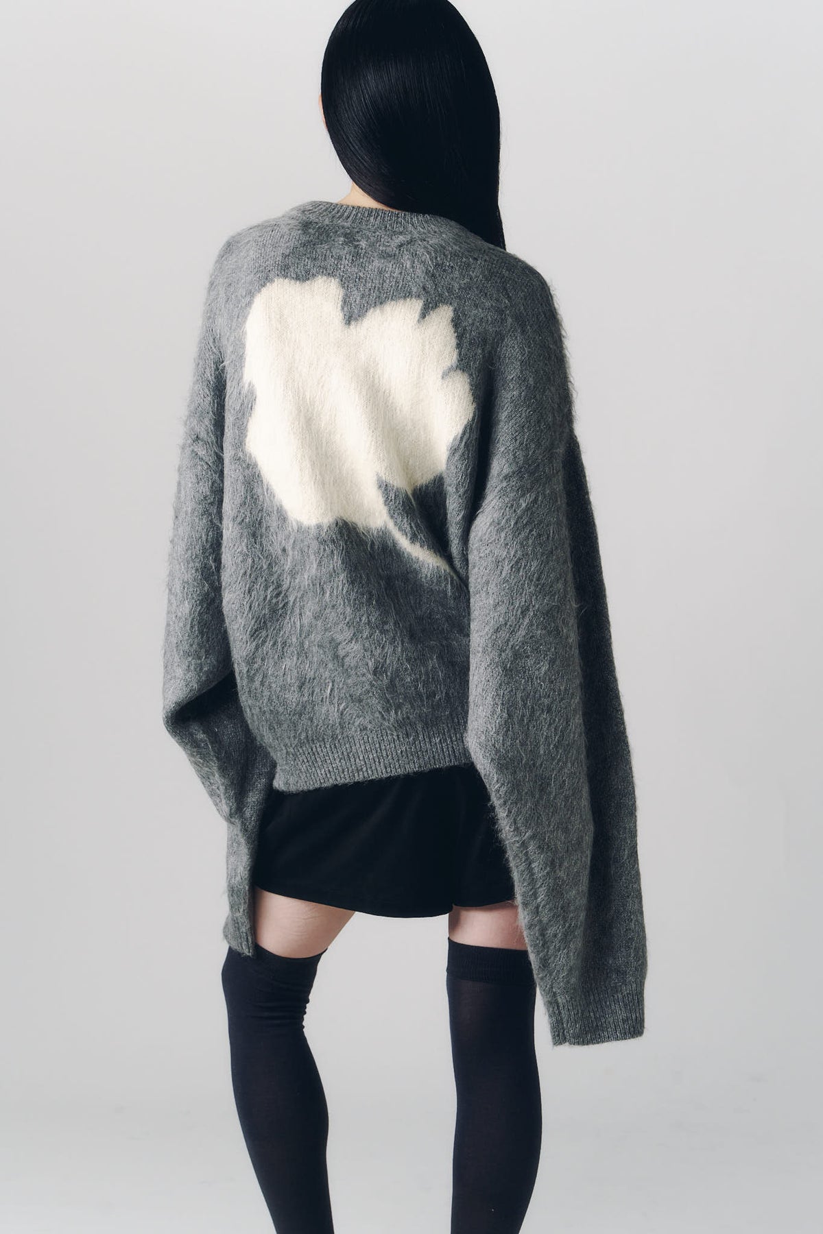 2way shaggy flower knit(unisex)/gray