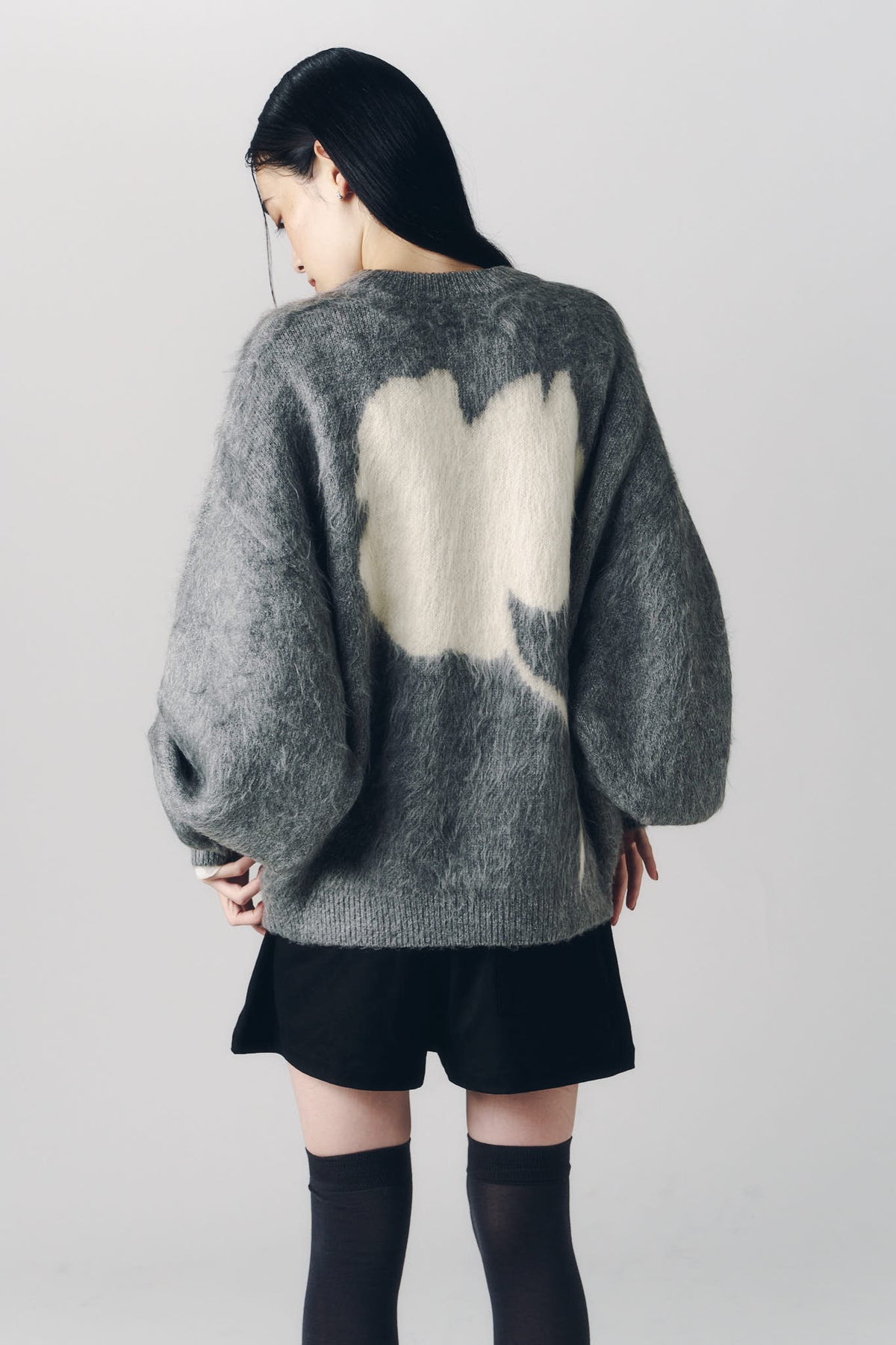 2way shaggy flower knit(unisex)/gray