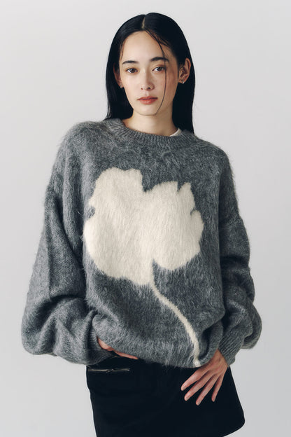 2way shaggy flower knit(unisex)/gray