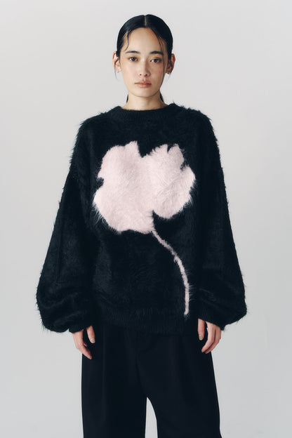 2way shaggy flower knit(unisex)/black