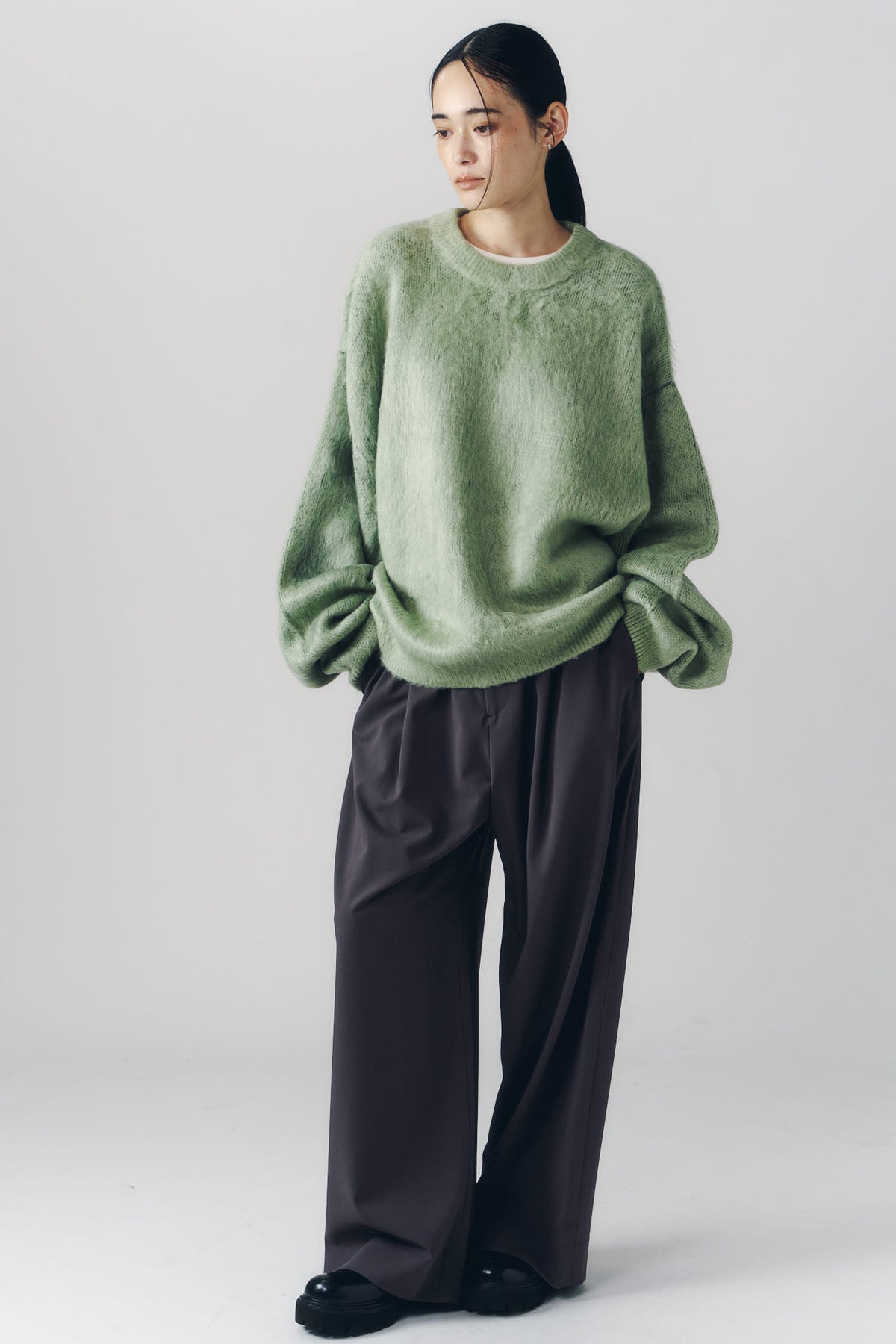2way shaggy flower knit(unisex)/green