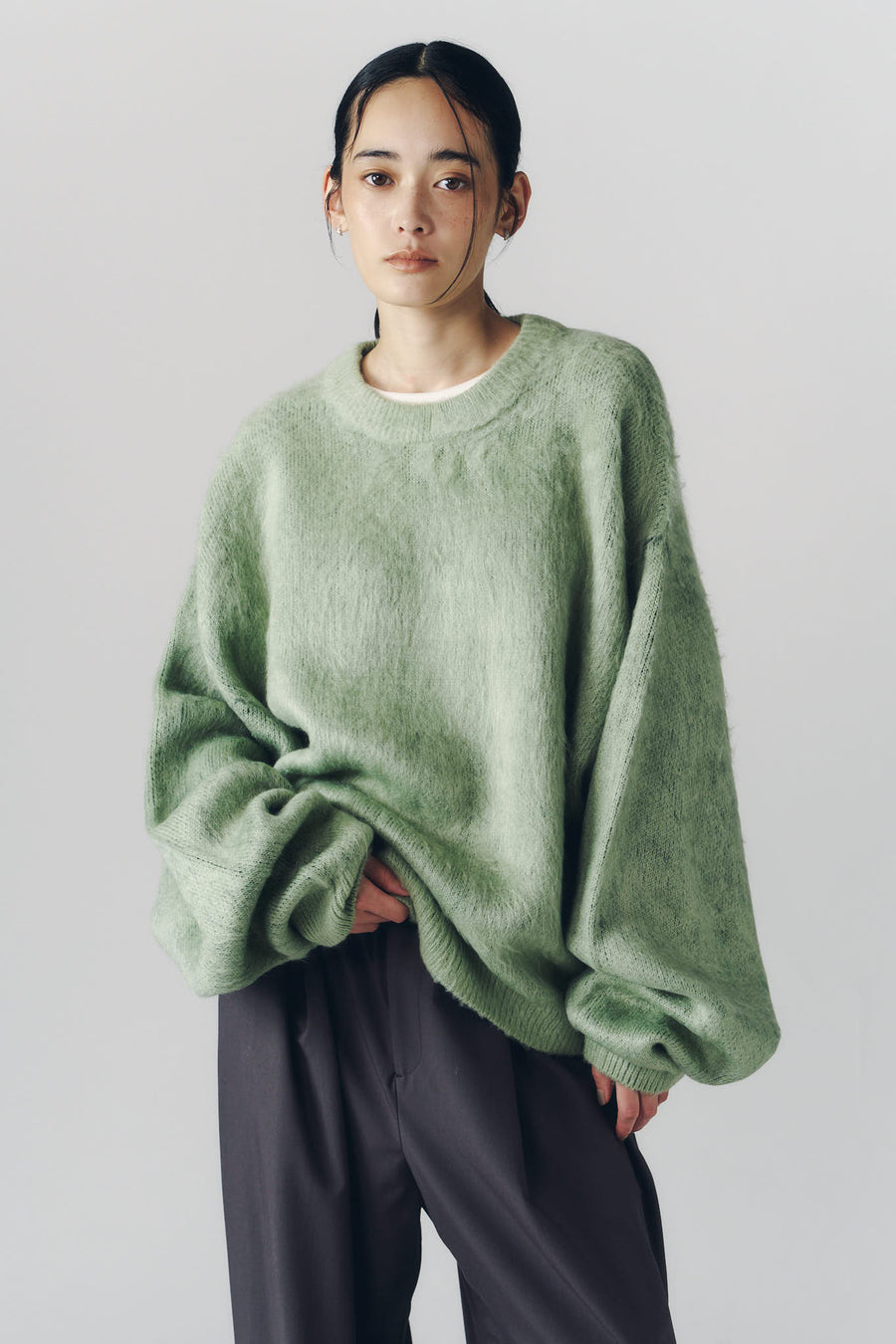 2way shaggy flower knit(unisex)/green