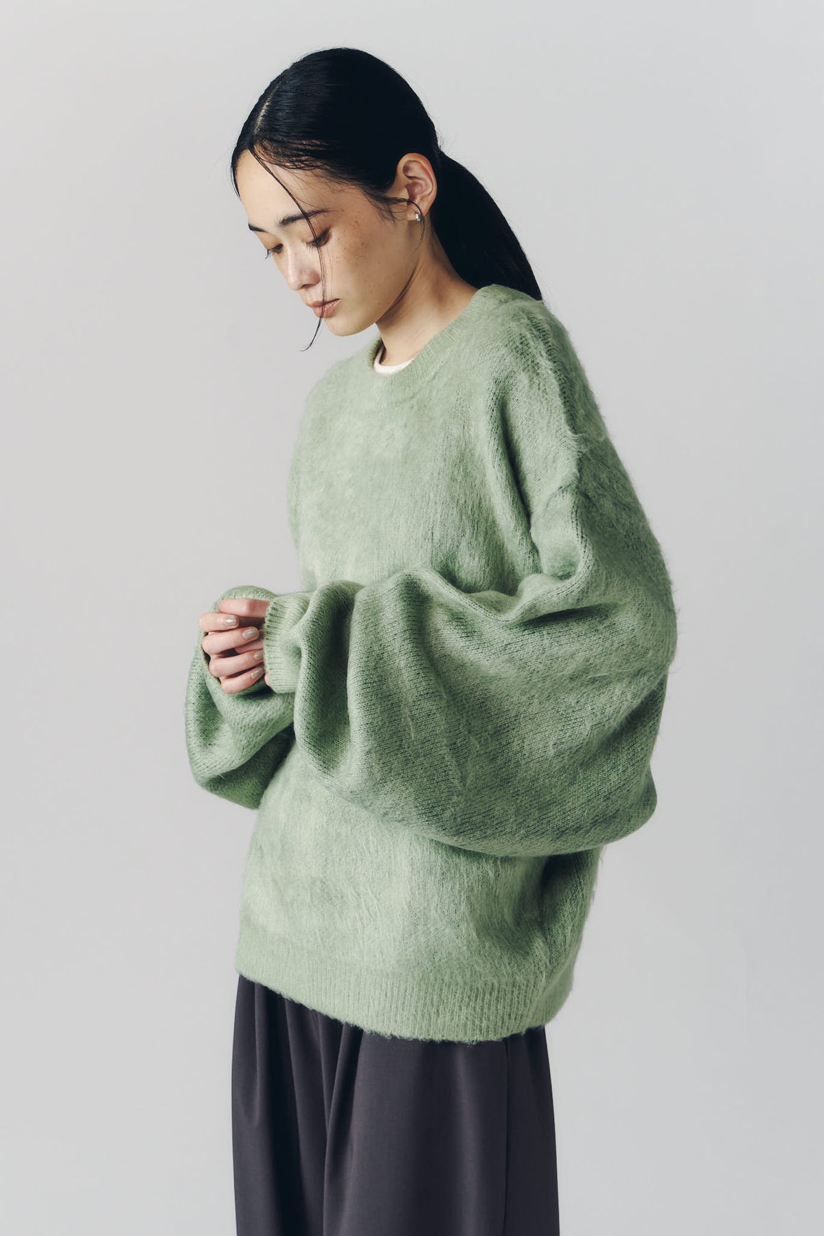 2way shaggy flower knit(unisex)/green