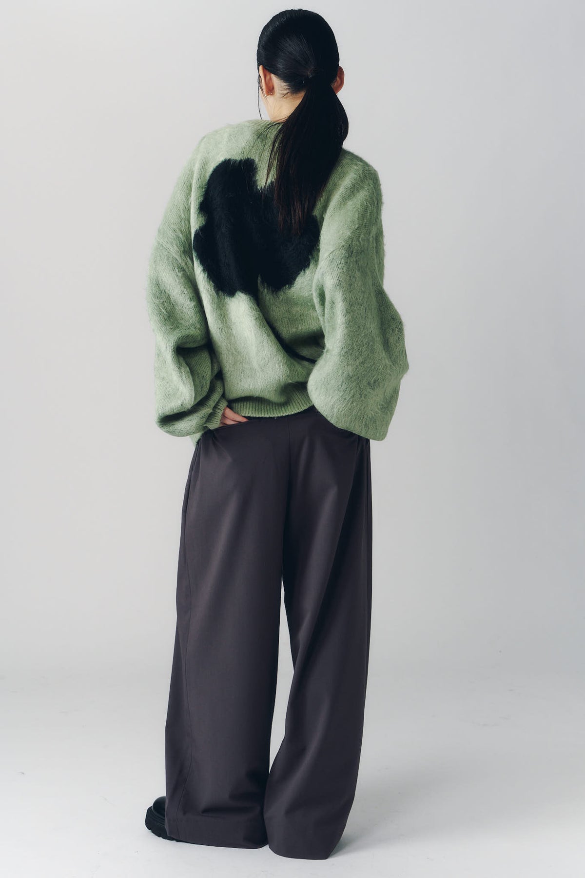 2way shaggy flower knit(unisex)/green