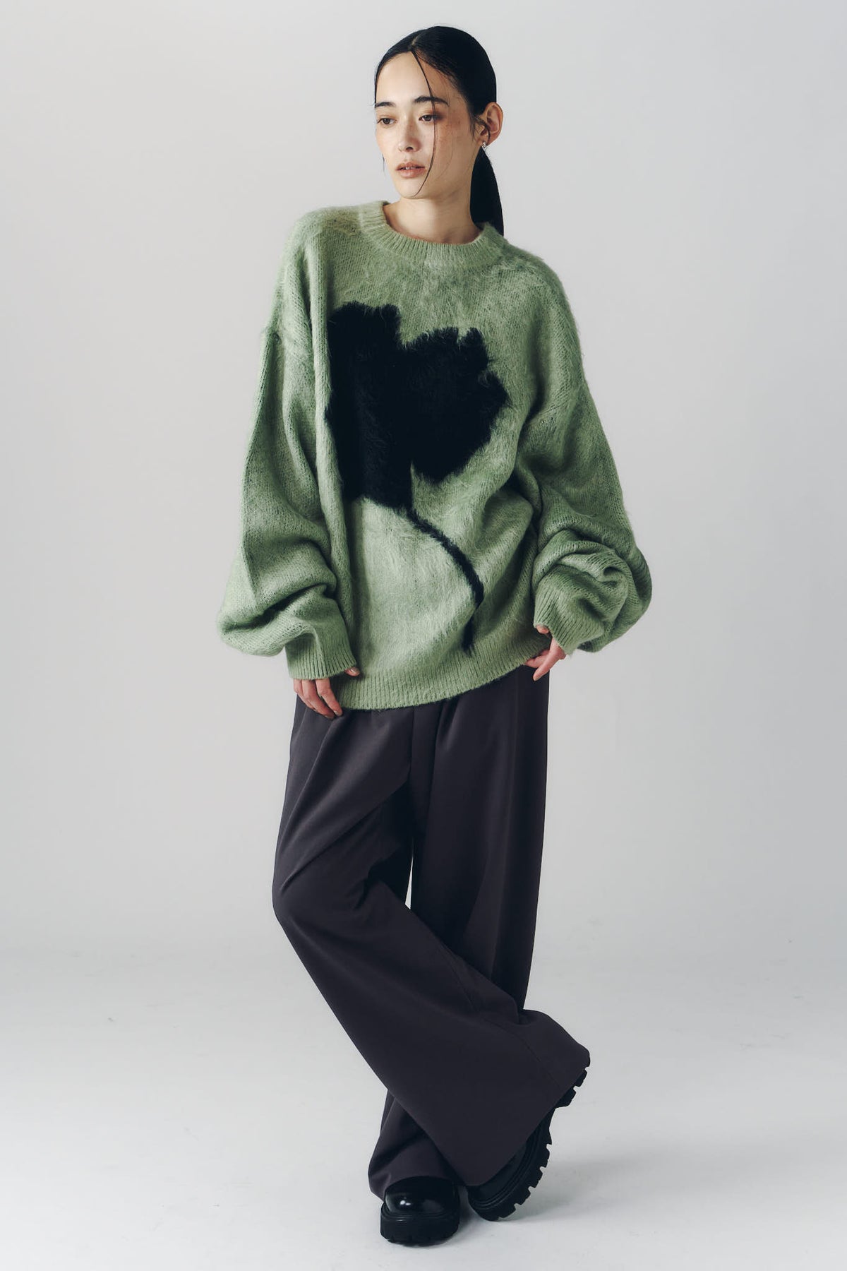 2way shaggy flower knit(unisex)/green