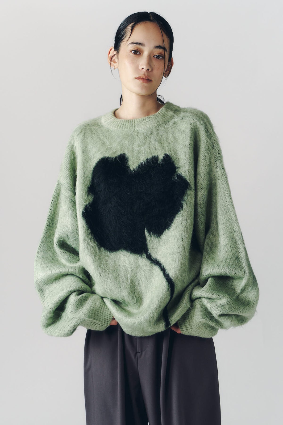 2way shaggy flower knit(unisex)/green