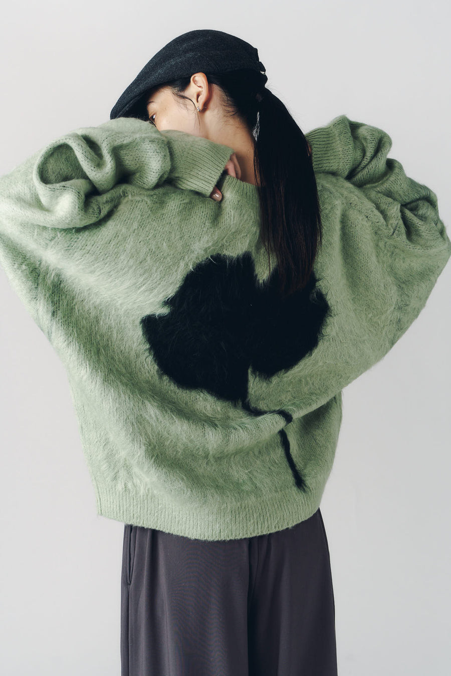2way shaggy flower knit(unisex)/green