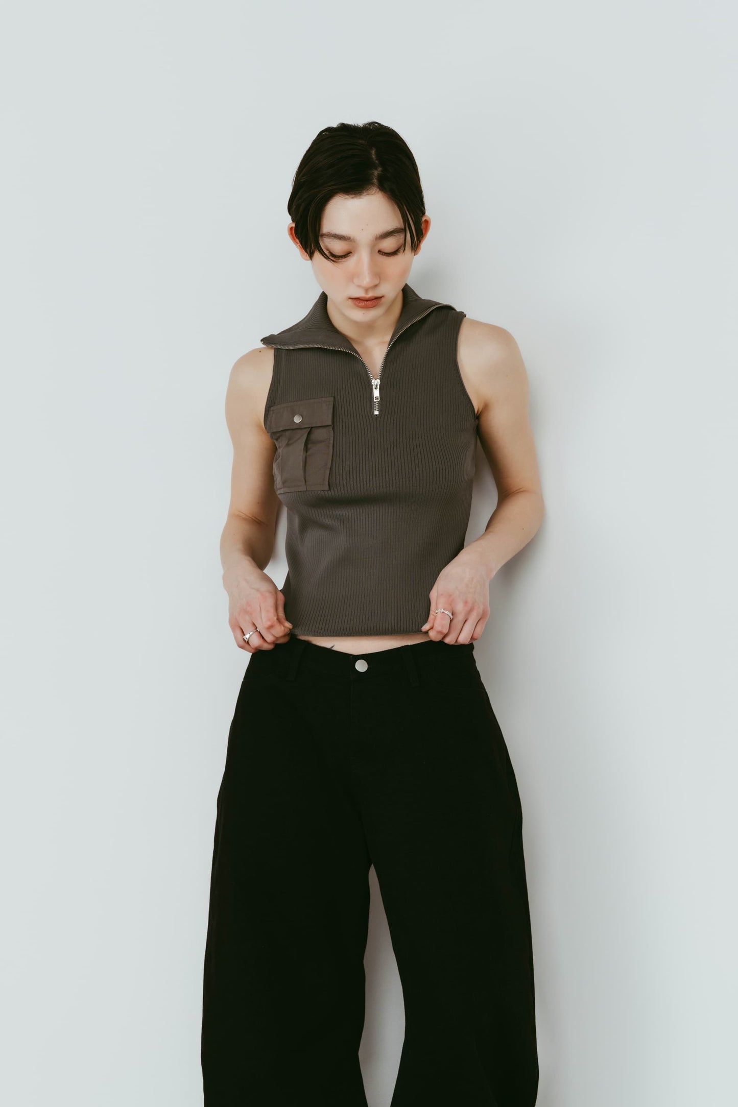 half-zip knit tank/gray