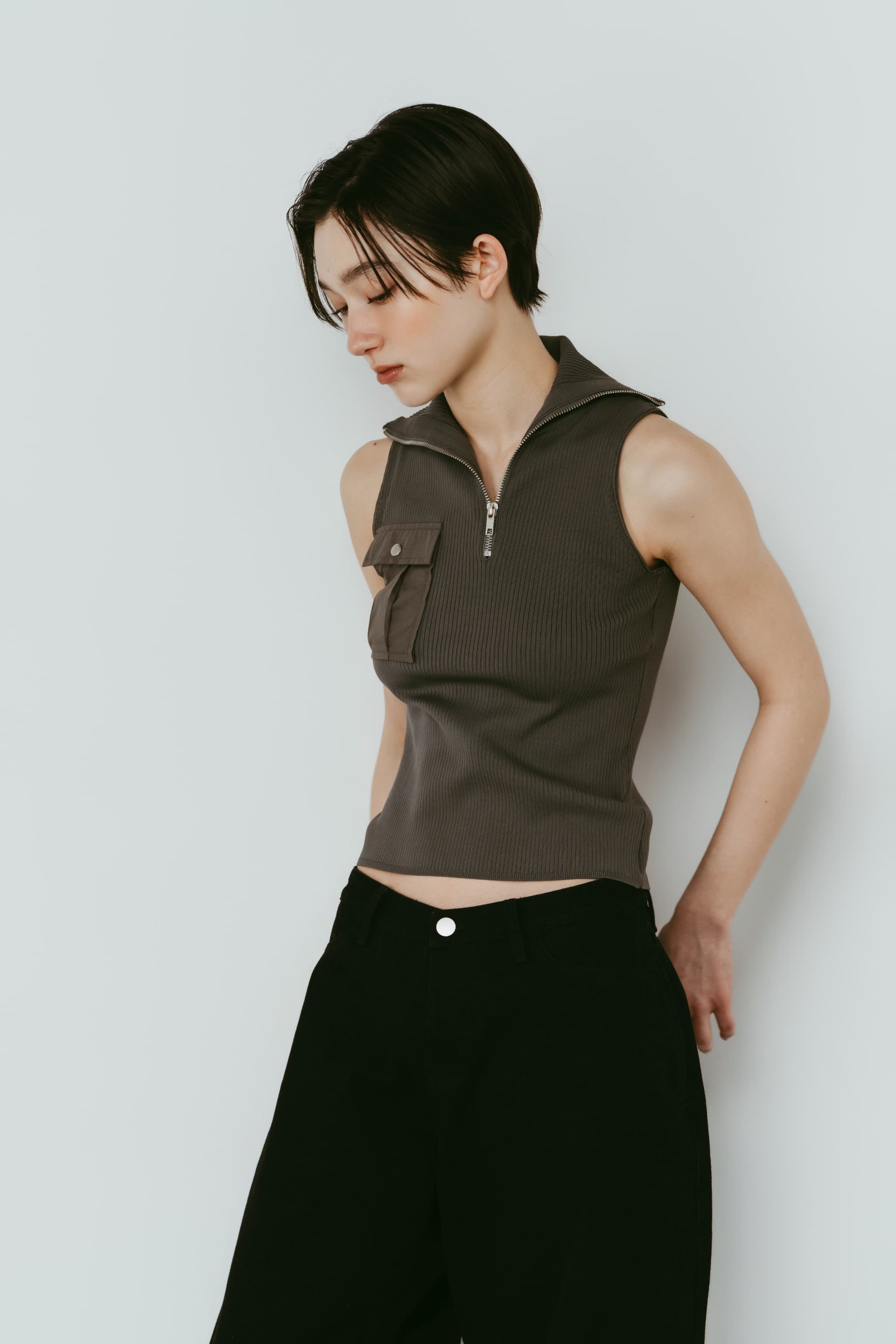 half-zip knit tank/gray