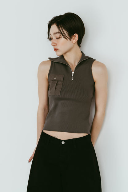 half-zip knit tank/gray