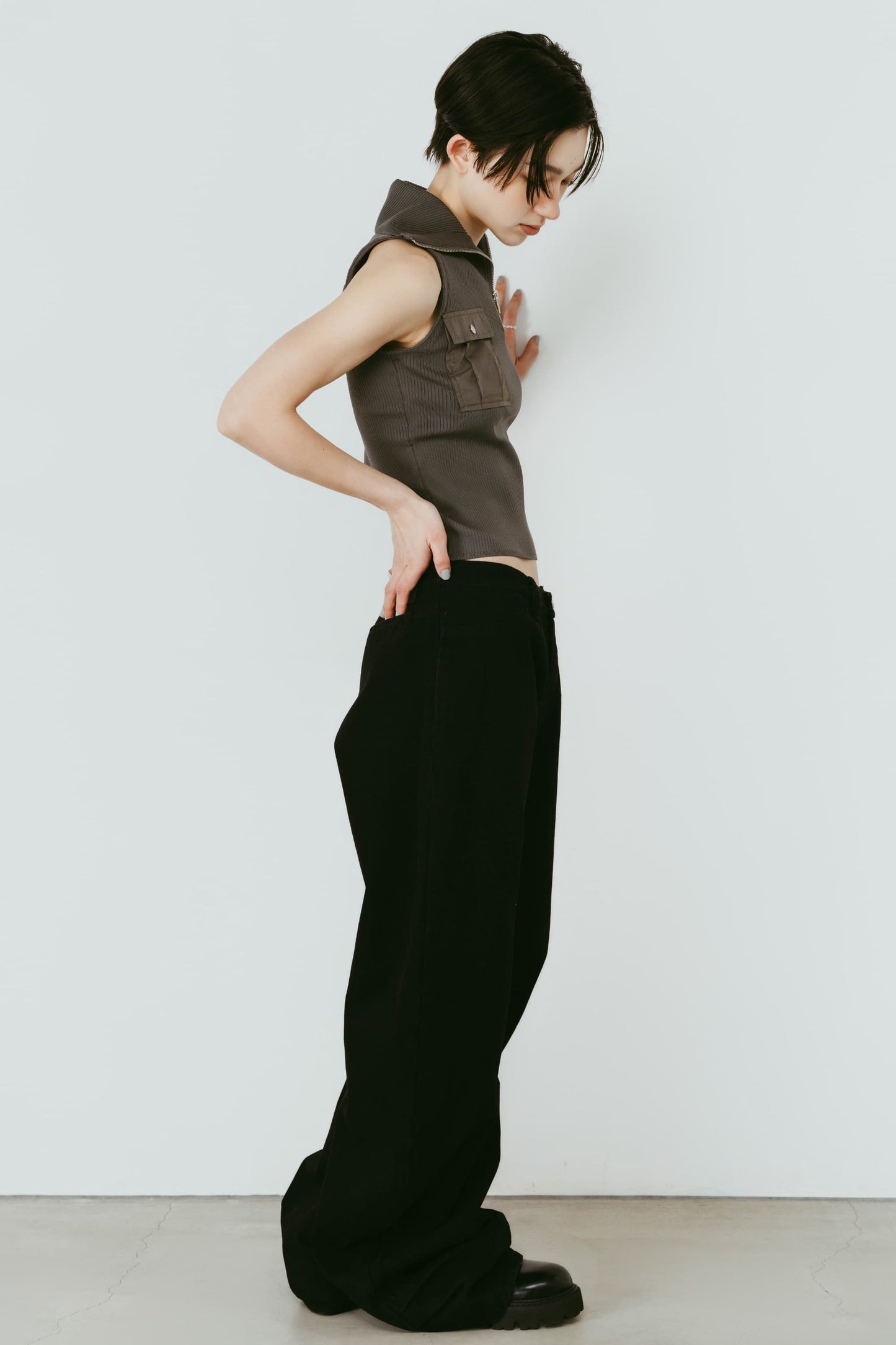 half-zip knit tank/gray