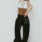 wide bell-bottom denim pants/black
