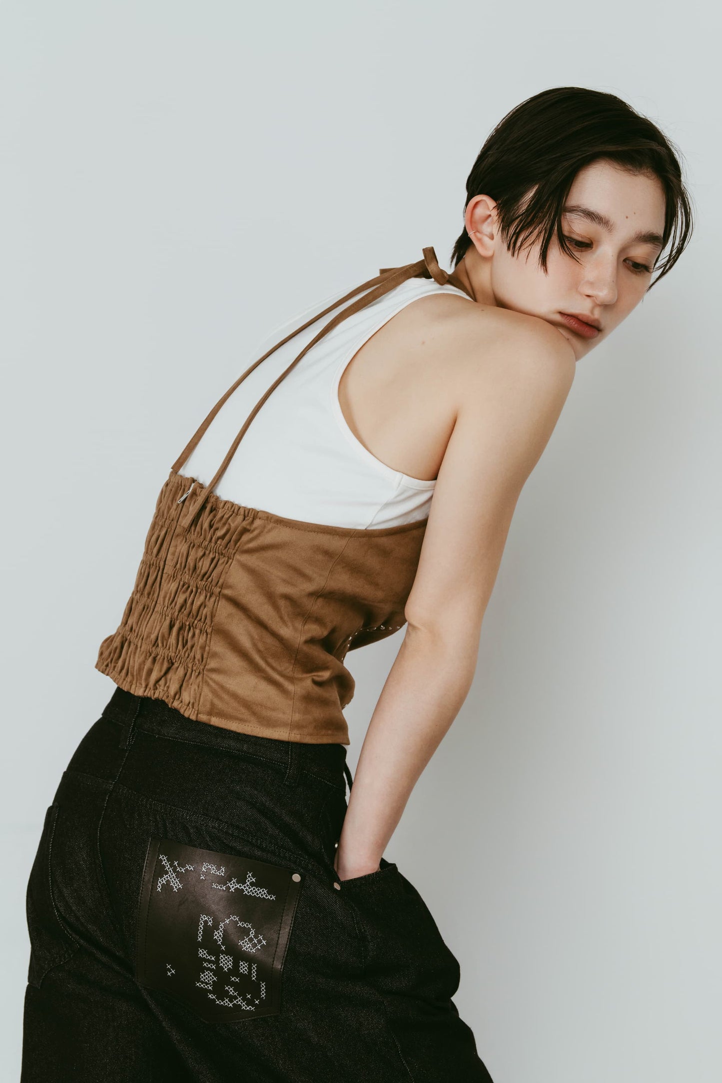 suede bustier top/camel
