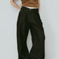 wide bell-bottom denim pants/black