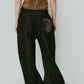 wide bell-bottom denim pants/black