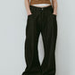 wide bell-bottom denim pants/black