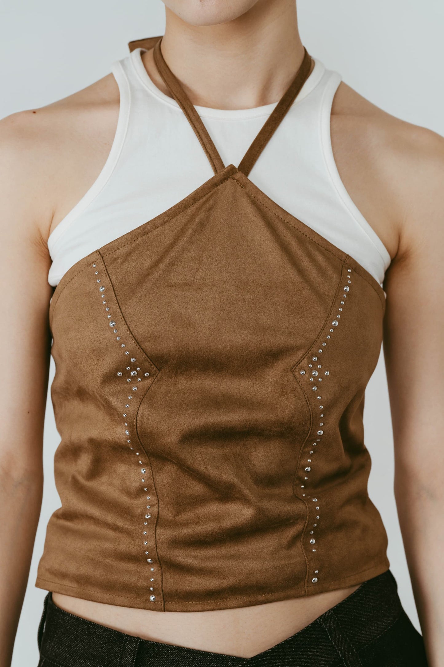 suede bustier top/camel