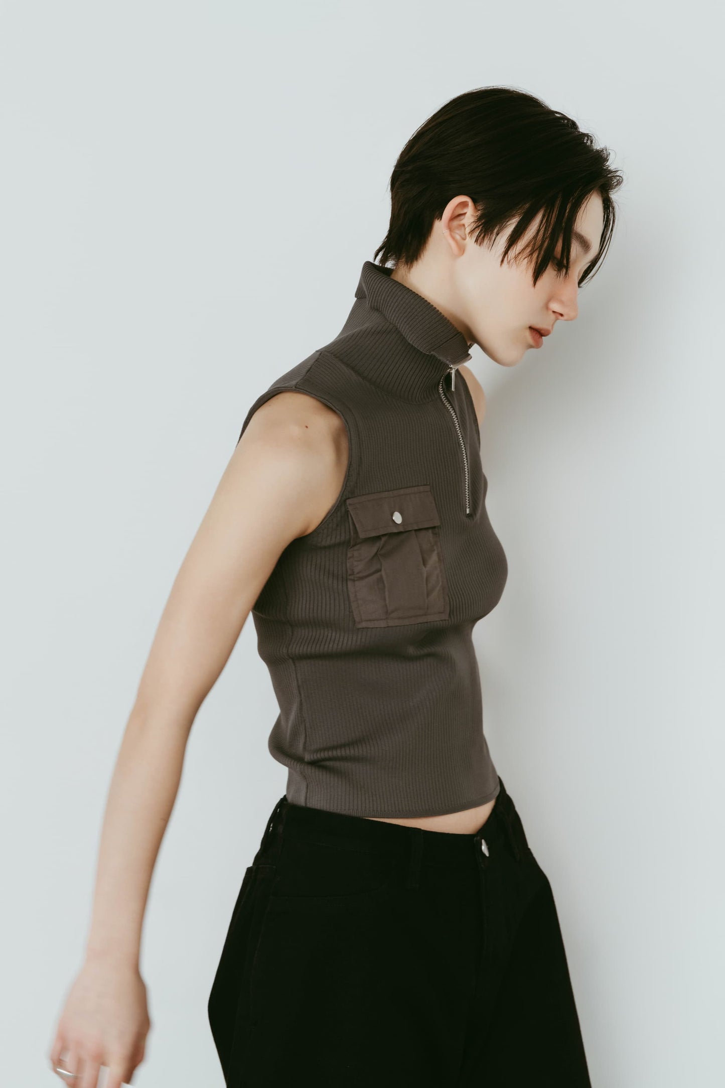 half-zip knit tank/gray