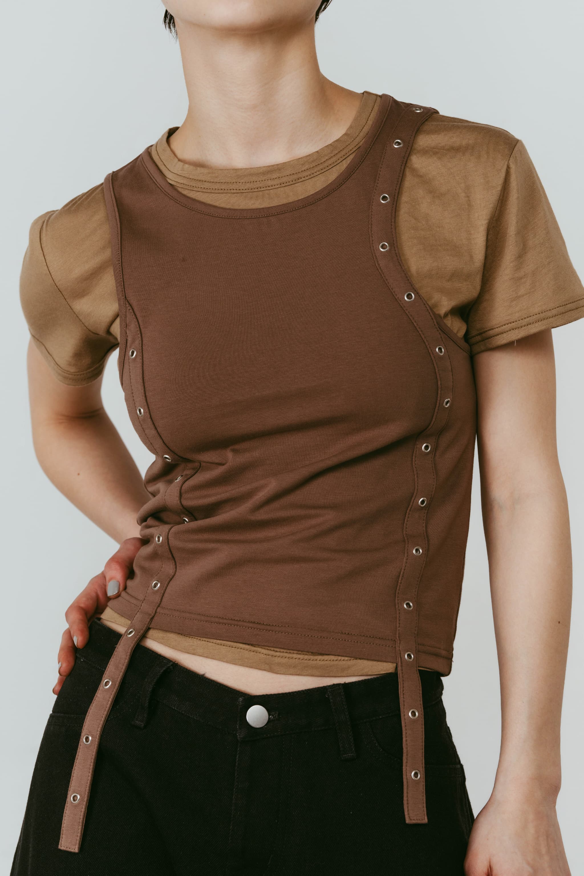 2piece layered tank tee/beige