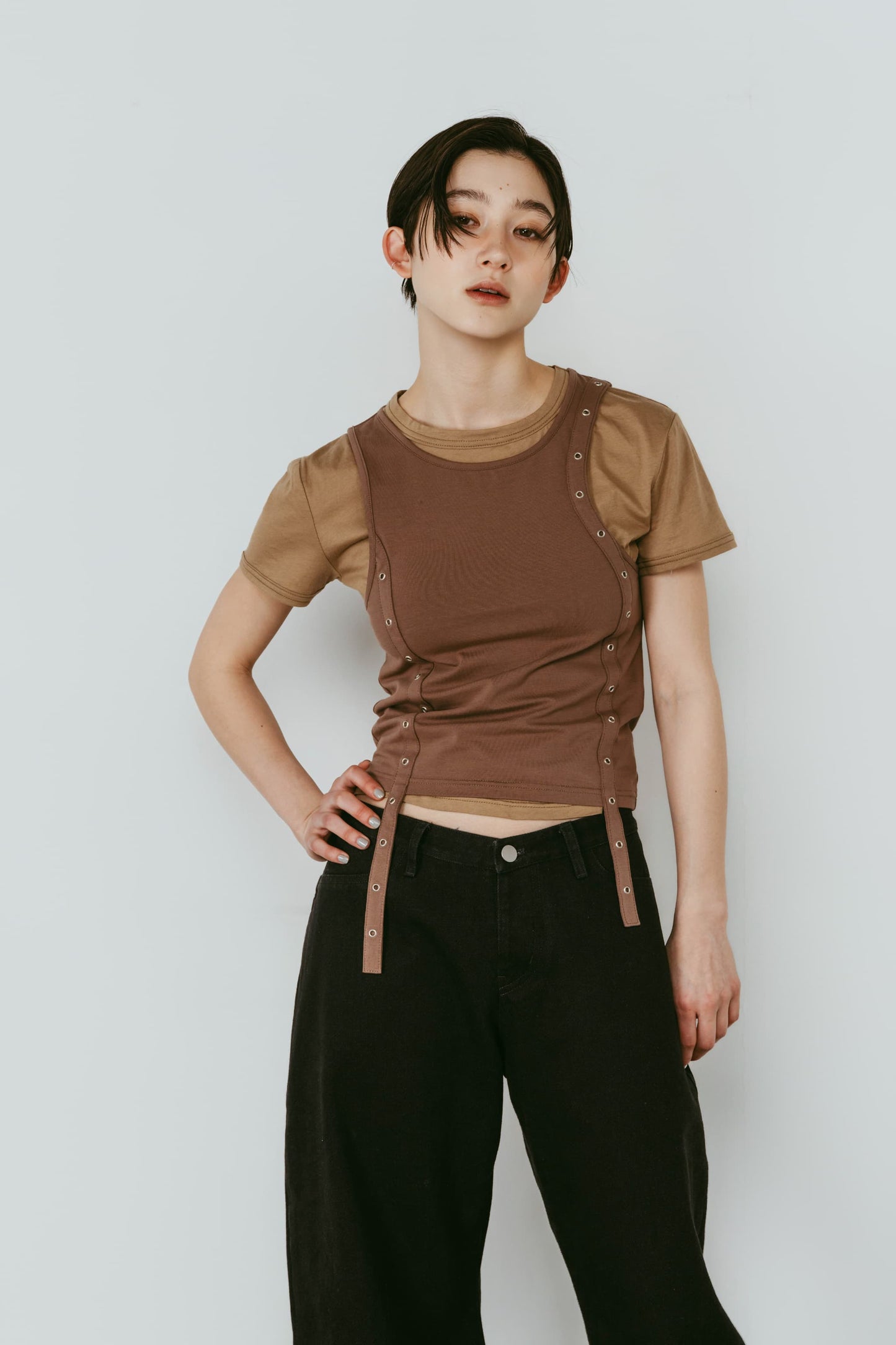 2piece layered tank tee/beige