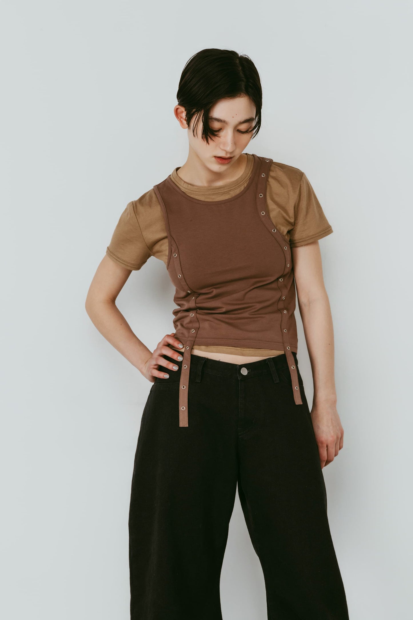 2piece layered tank tee/beige