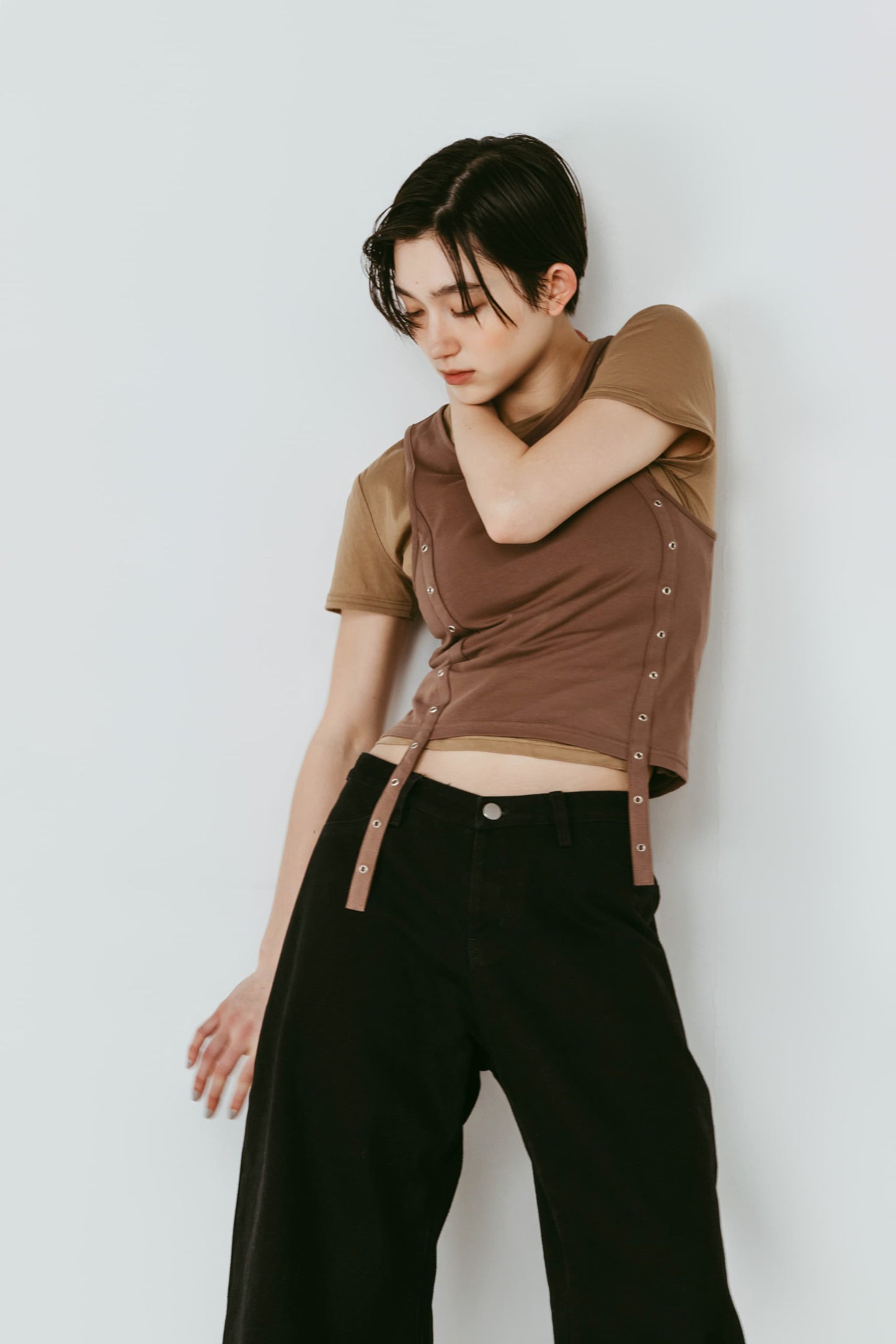 2piece layered tank tee/beige