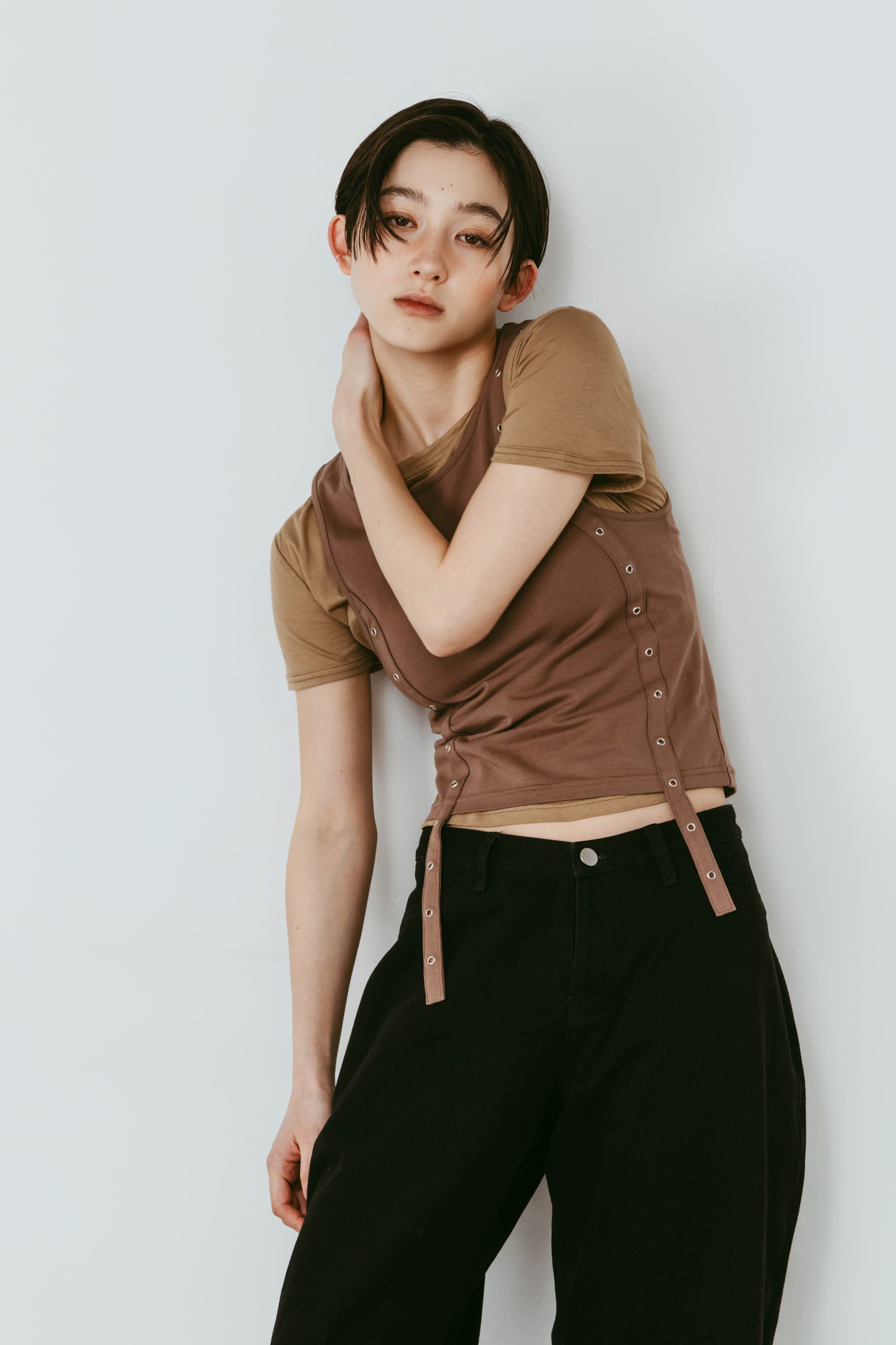2piece layered tank tee/beige