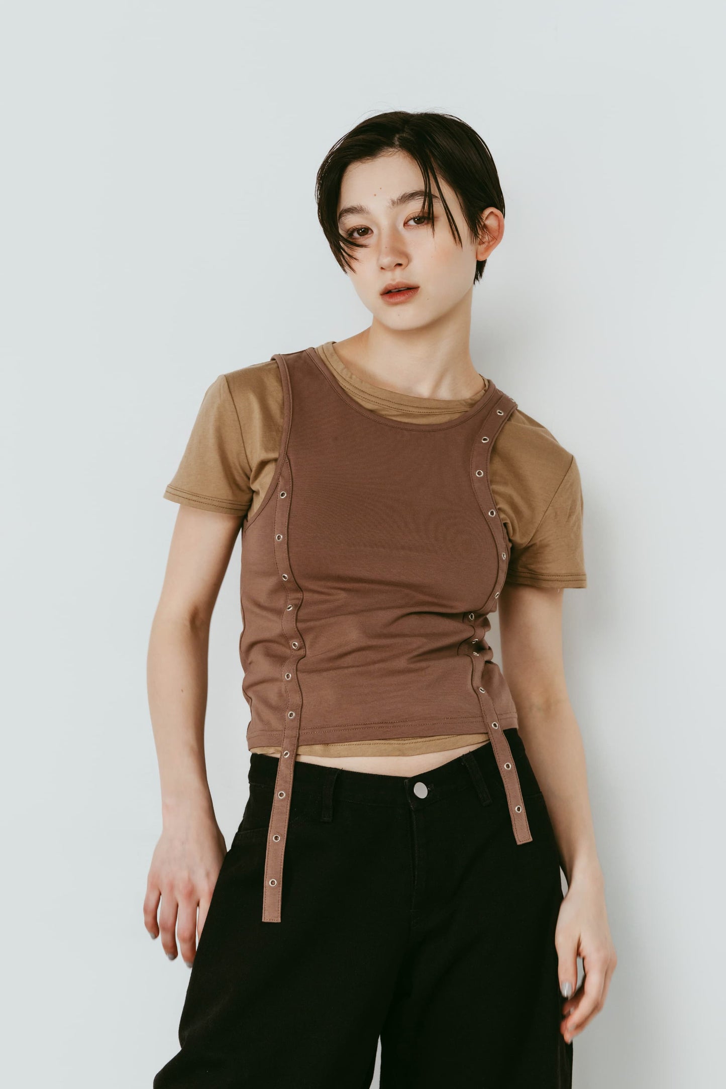 2piece layered tank tee/beige