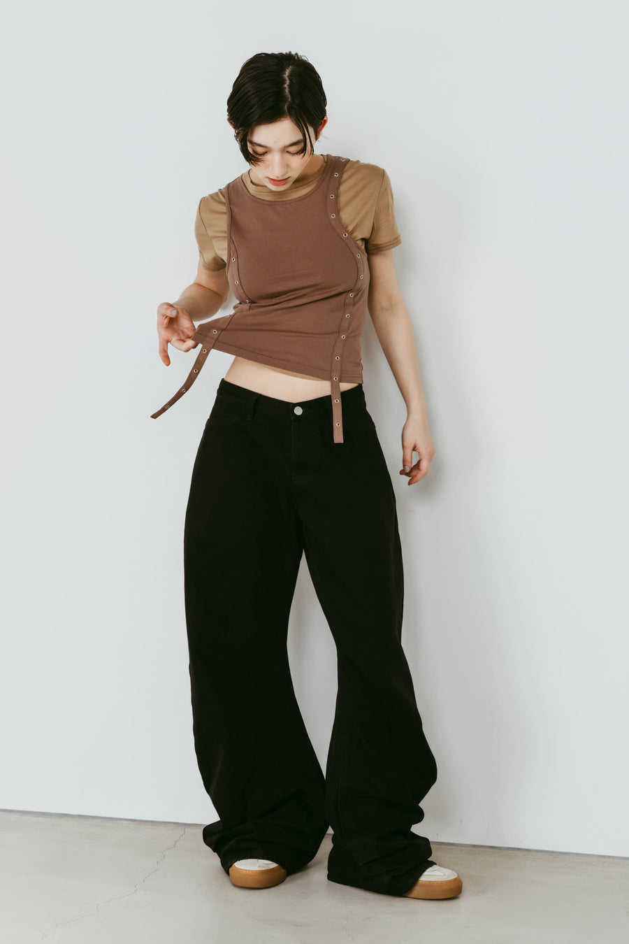 draped denim pants(unisex)/black