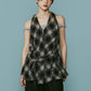 plaid halter neck blouse/black