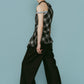 plaid halter neck blouse/black