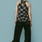plaid halter neck blouse/black