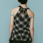 plaid halter neck blouse/black