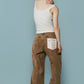 wide bell-bottom denim pants/brown