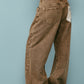 wide bell-bottom denim pants/brown