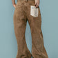 wide bell-bottom denim pants/brown