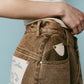 wide bell-bottom denim pants/brown