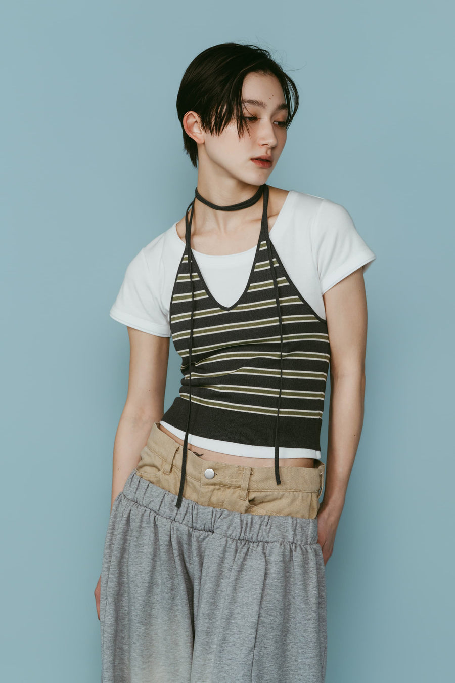 knit halter bustier/3color