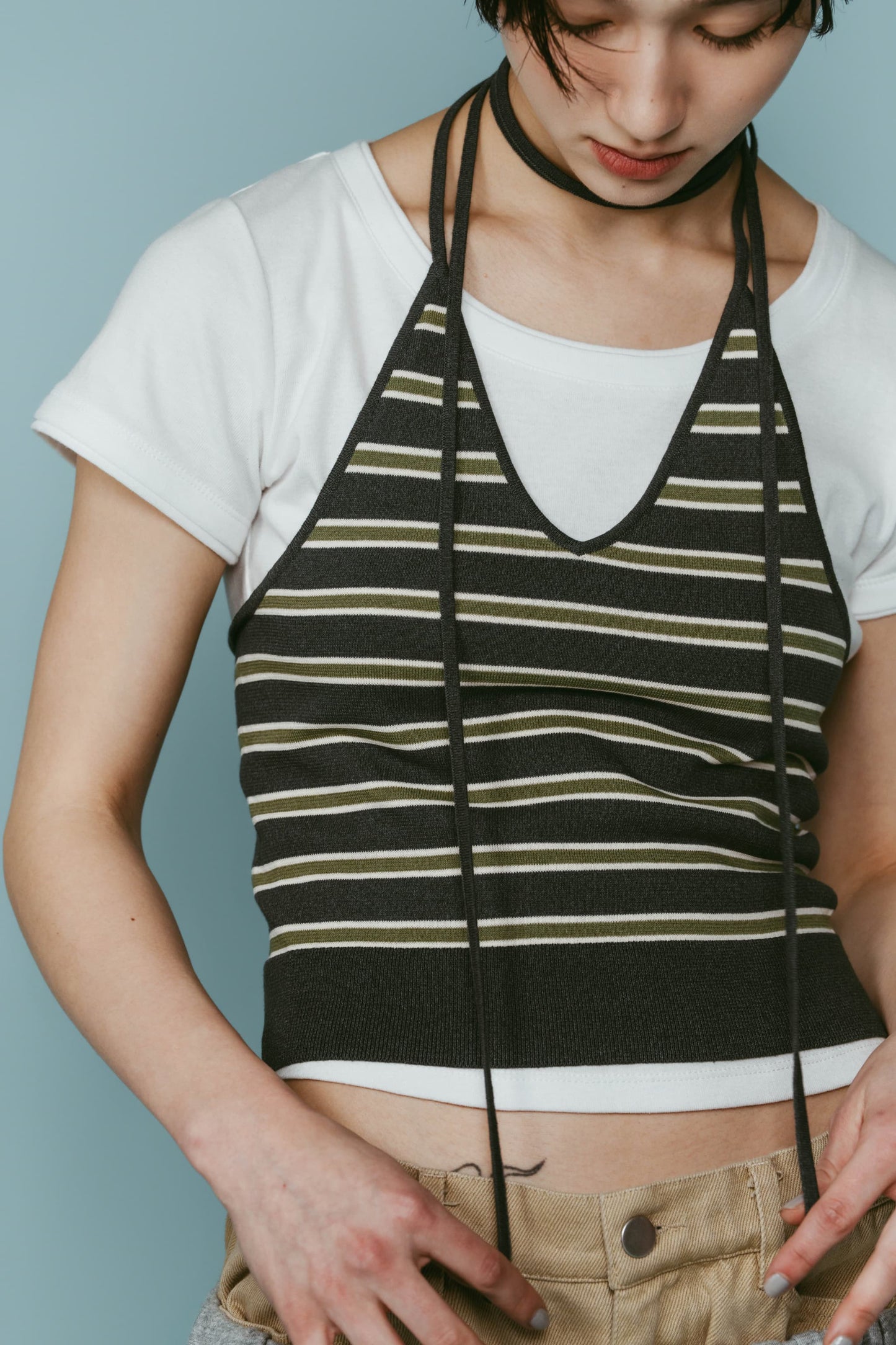 knit halter bustier/3color