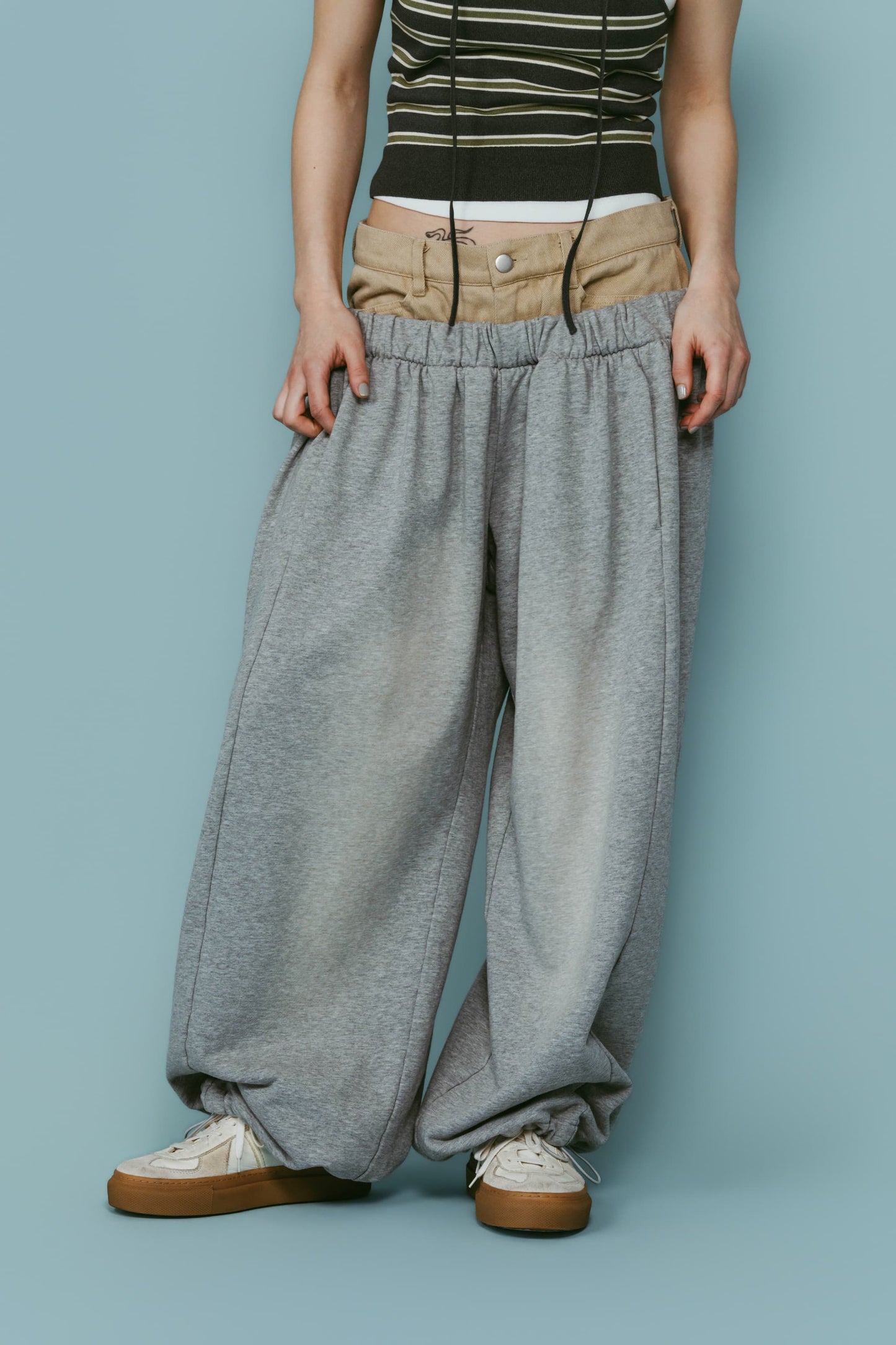 double-layer sweatpants(unisex)/gray