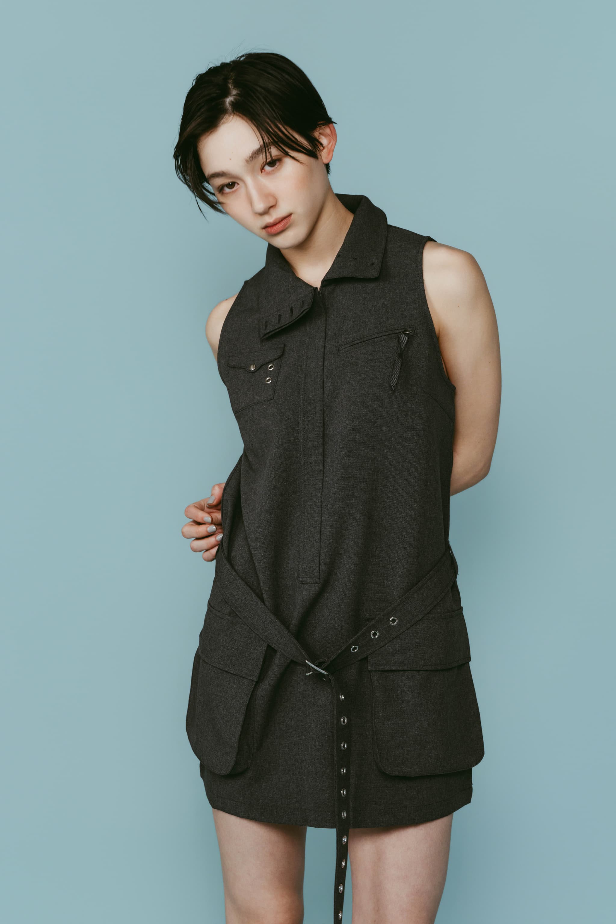 stand neck mini dress/gray | KNUTH MARF