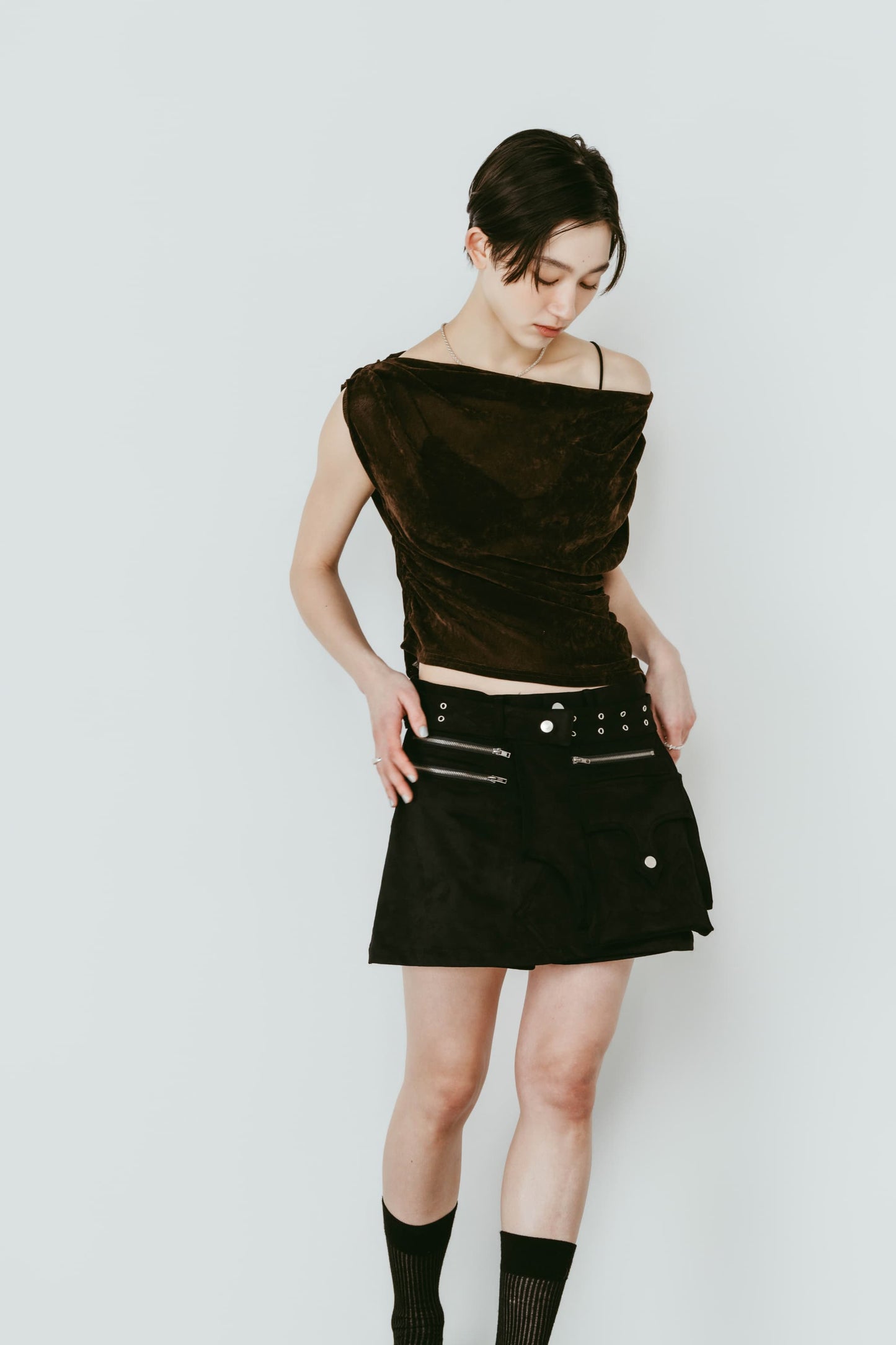 sheer velour top/brown