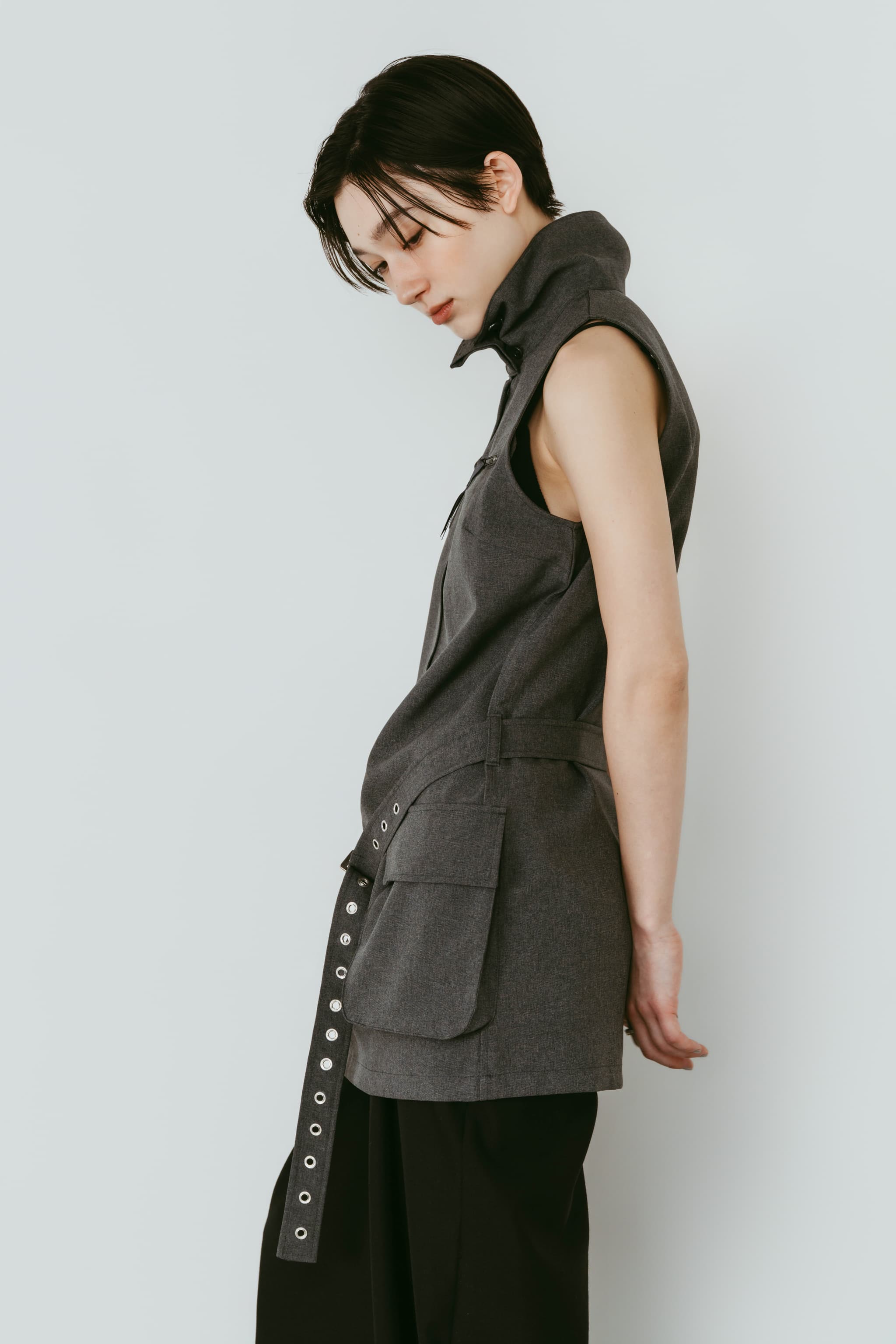 stand neck mini dress/gray | KNUTH MARF