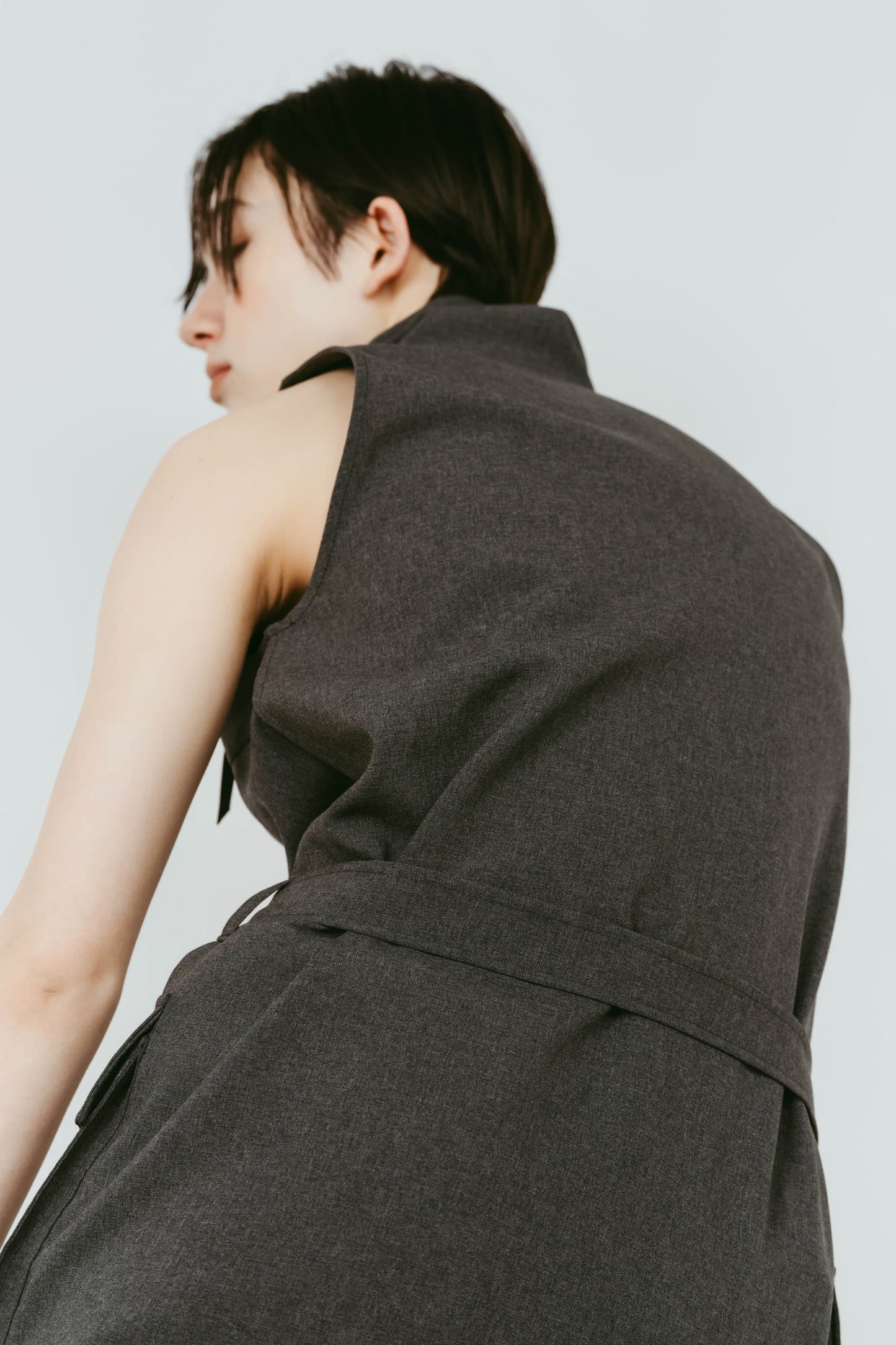 stand neck mini dress/gray