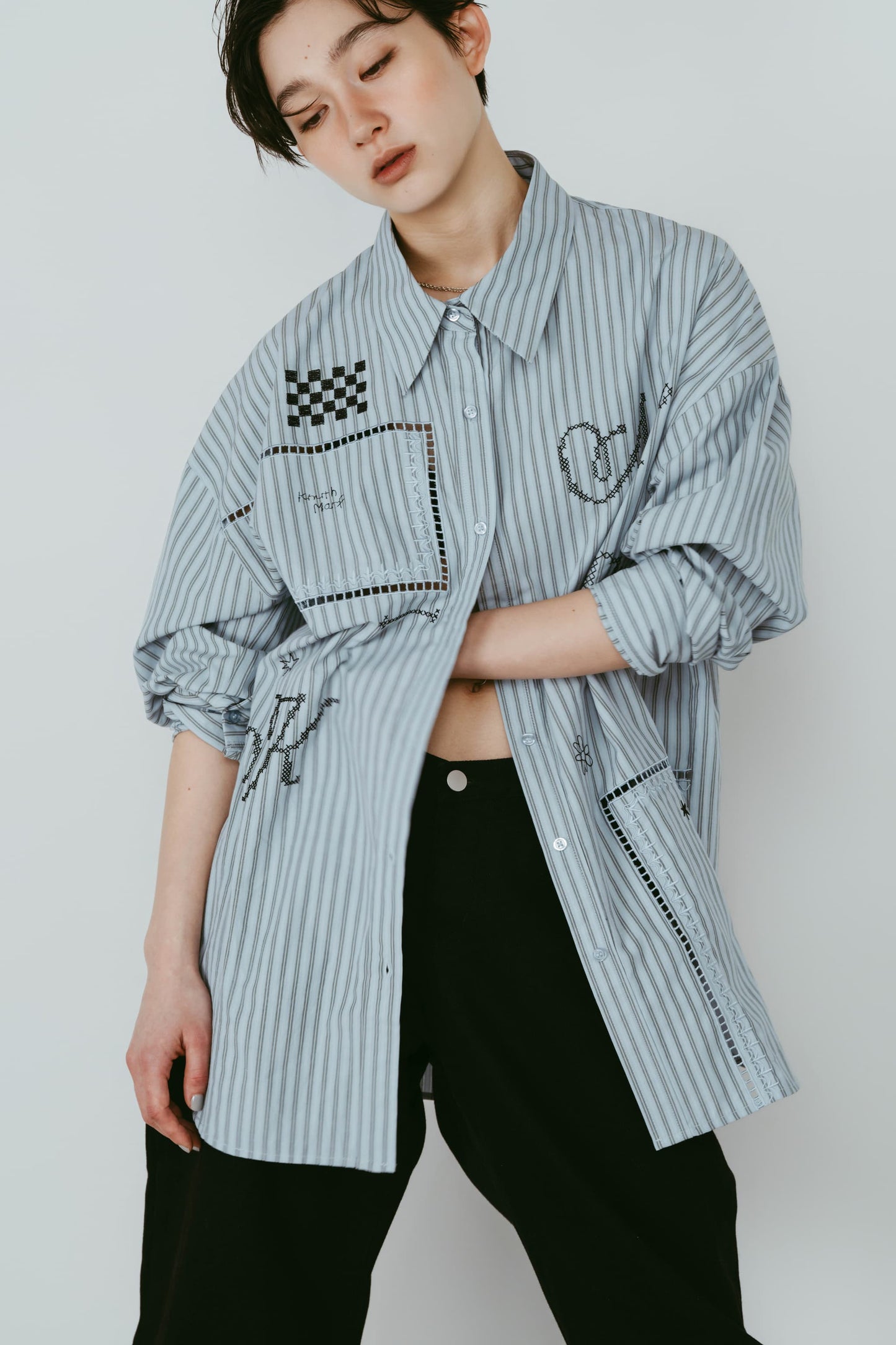 embroidered shirt(unisex)/stripe