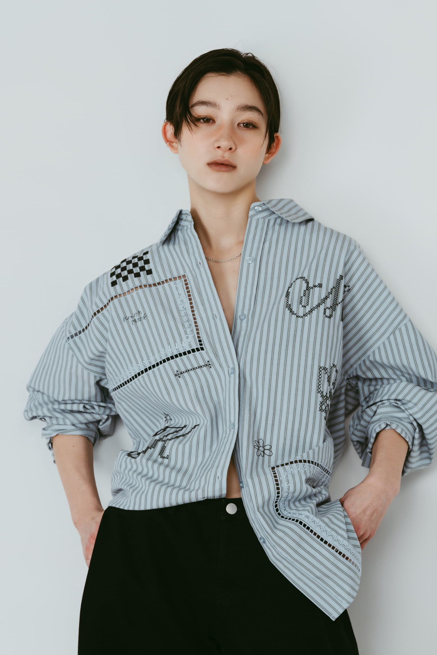 embroidered shirt(unisex)/stripe