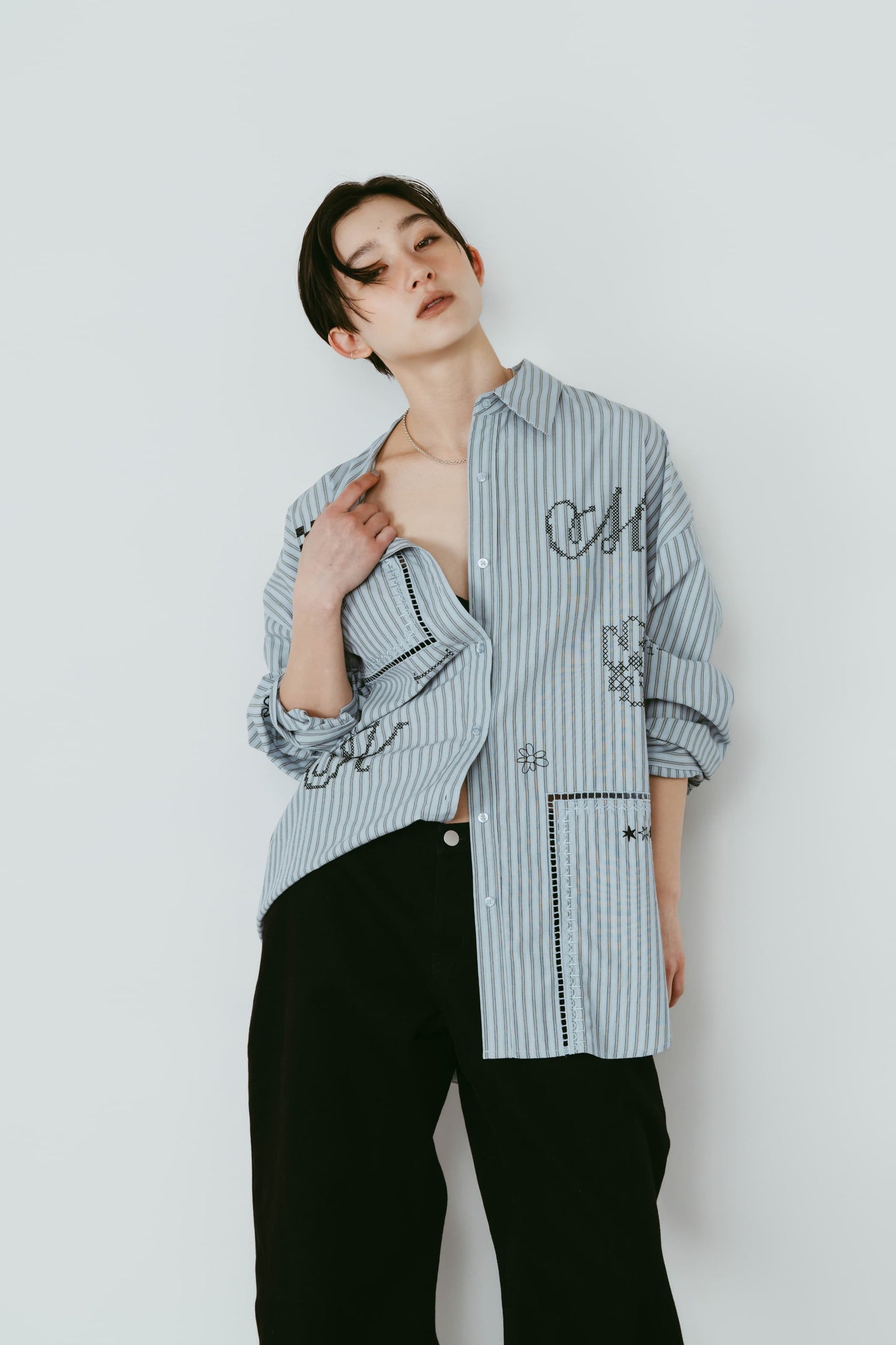 embroidered shirt(unisex)/stripe