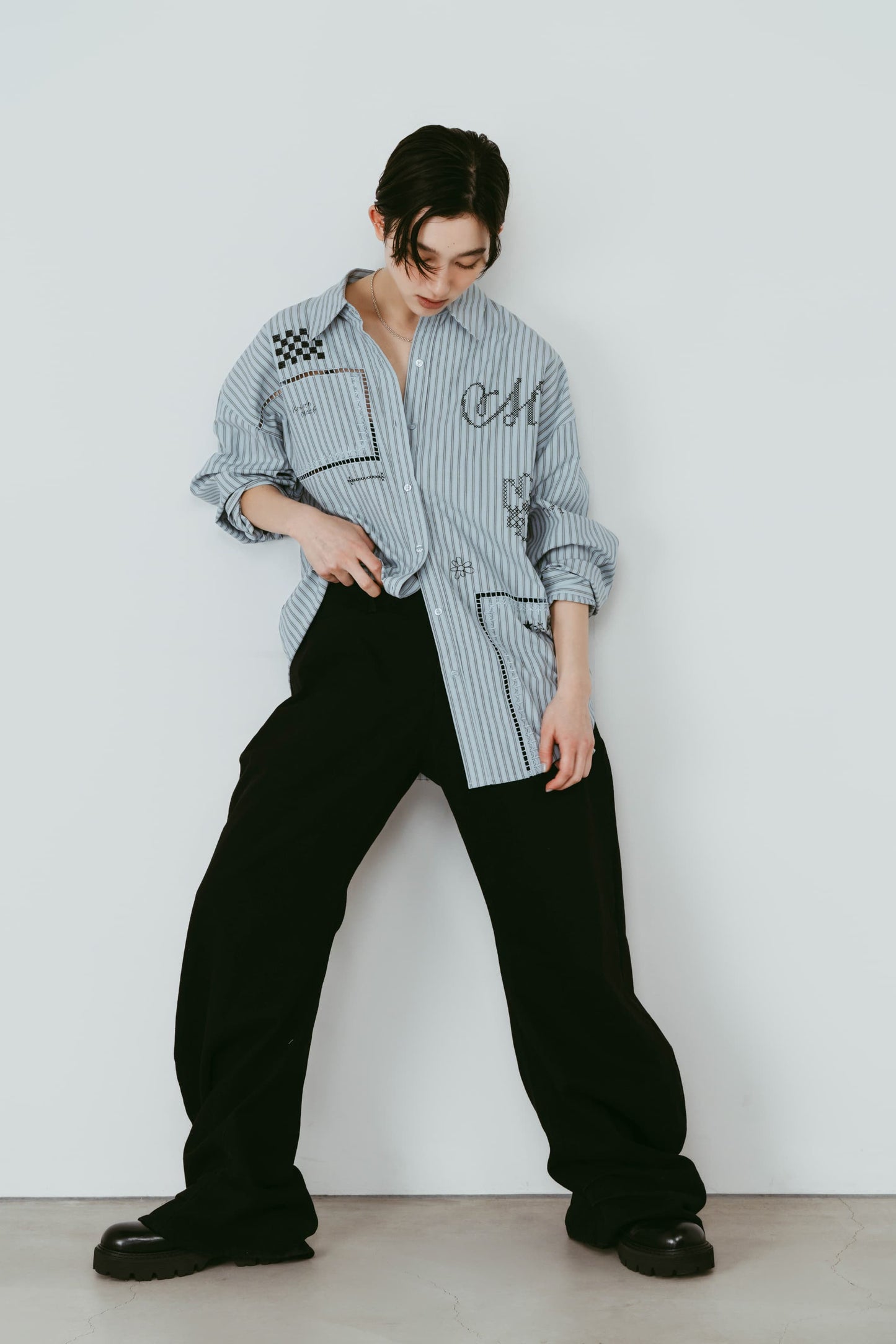 embroidered shirt(unisex)/stripe
