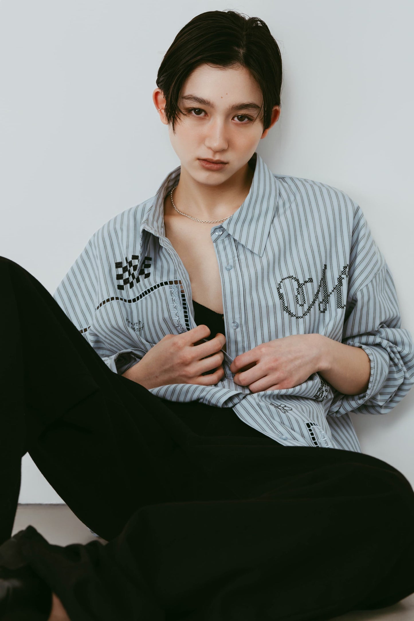 embroidered shirt(unisex)/stripe