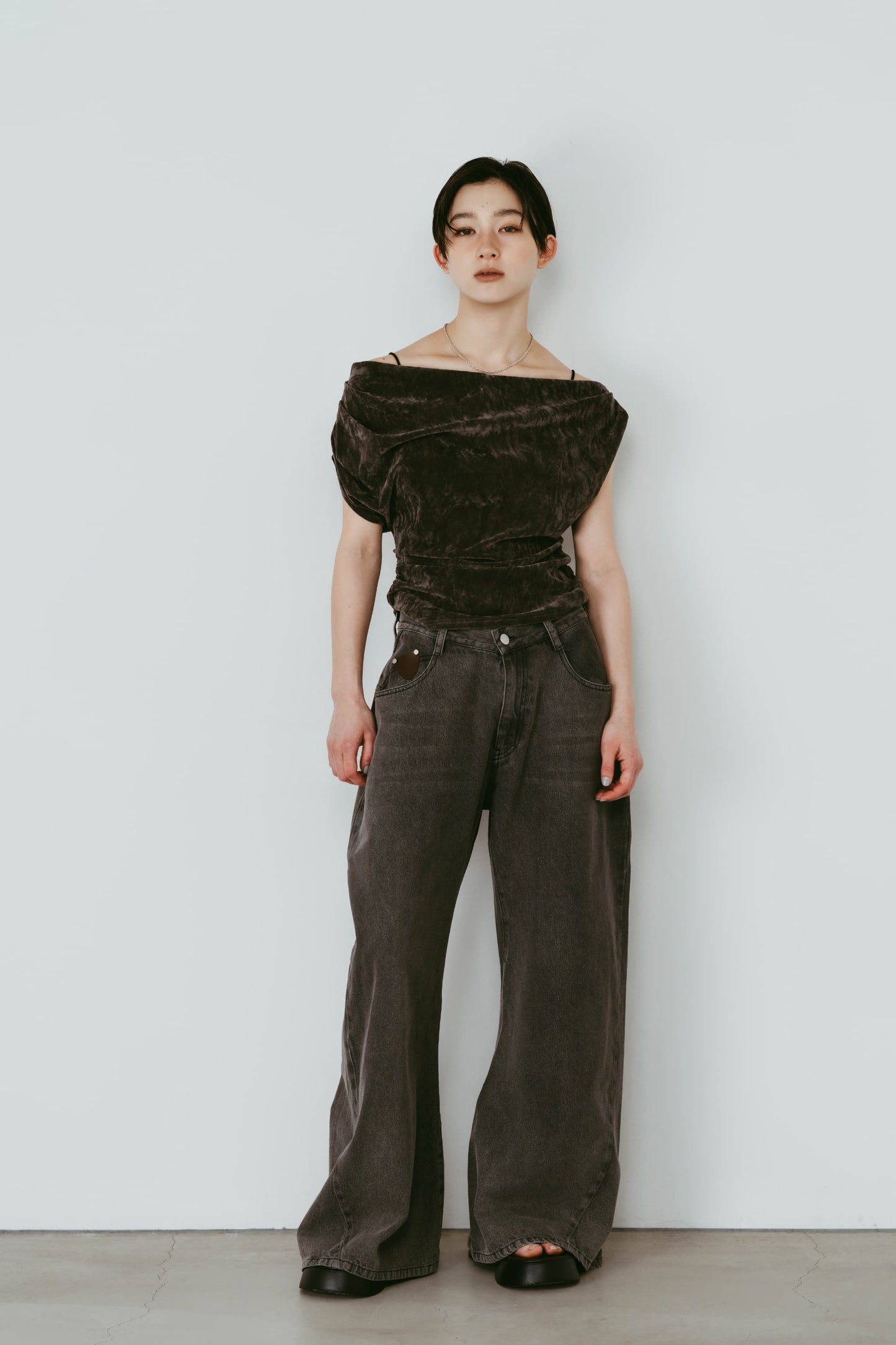 sheer velour top/gray